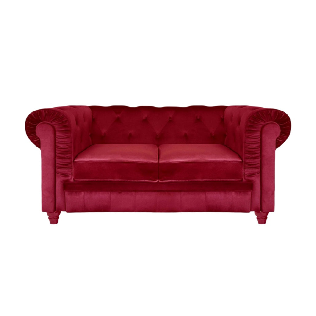 Canapé deux places en velours rouge - Pour salon ou salle de séjour - Structure en bois et rembourrage en mousse - Dimensions : 180x90x80 cm